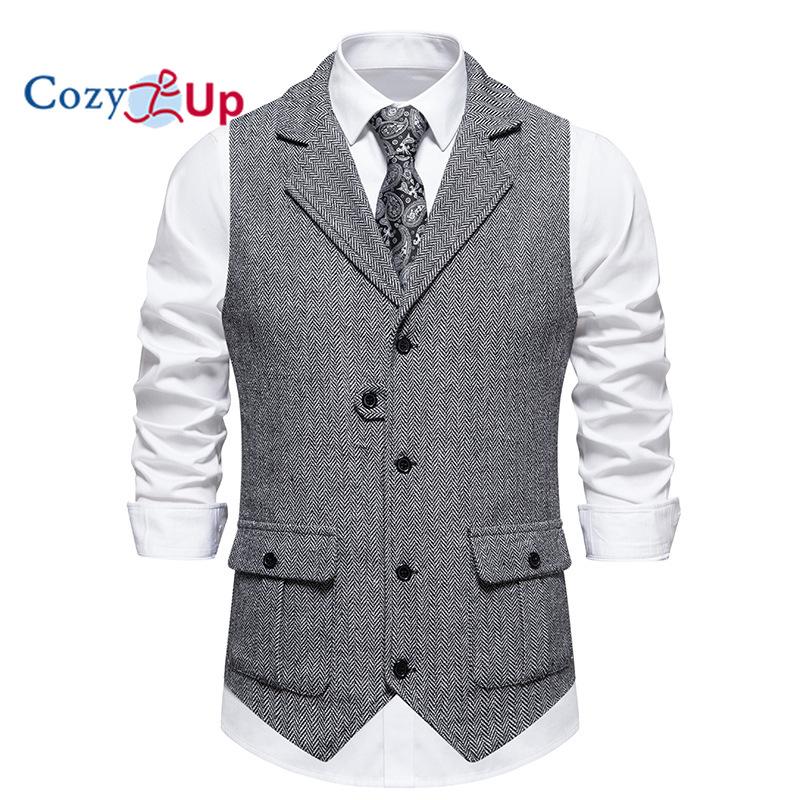 Przytulny męski tweedowy garnitur Vintage kamizelka wełniana kamizelka w jodełkę na studniówkę Groomsmen