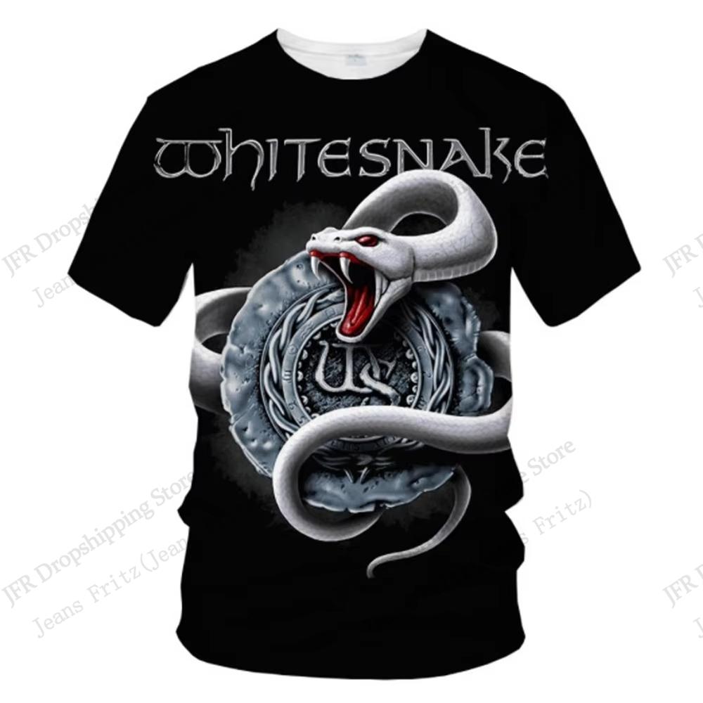 Neues Rock BAND Whitesnake Muster 3D Druck T-Shirt Herren Damen Mode Trendiger Street Style Heavy Metal Rock Kurzarm Oberteile T-Shirts