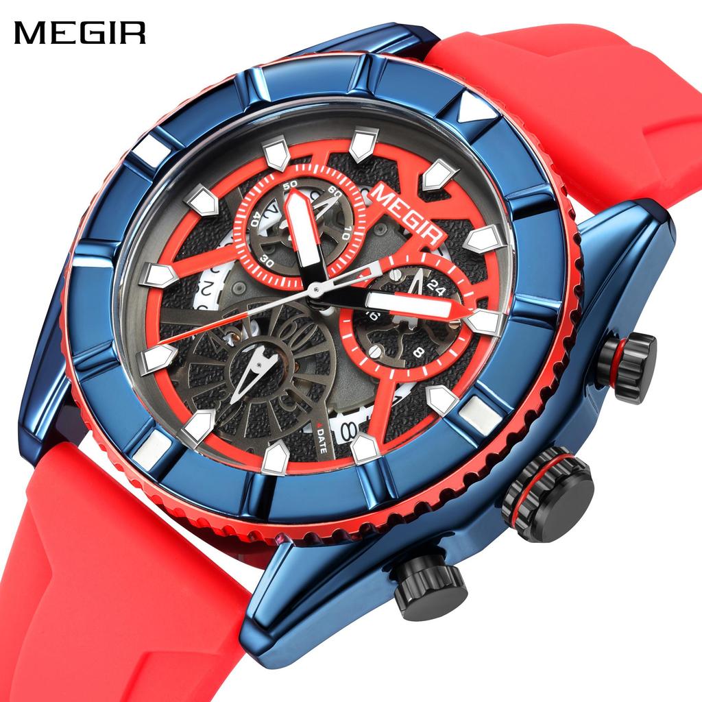 MEGIR Men's Watches Luxury Analogue Sport Chronograph Luminous Clock Silicone Strap Quartz Military Wristwatch Reloj Hombre 2209