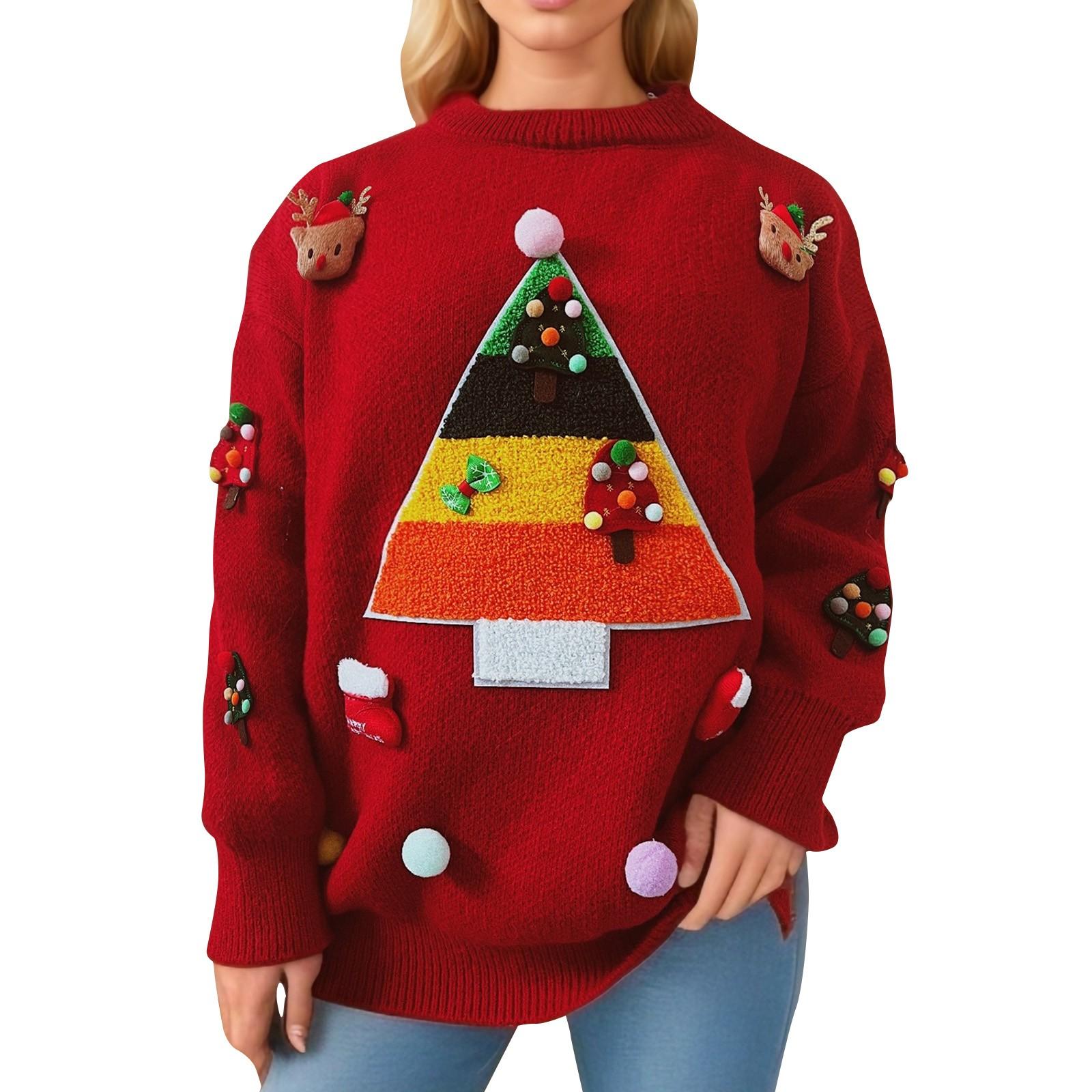 

Женский осенне-зимний модный рождественский свитер с круглым вырезом и длинным рукавом XL красный