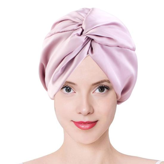 Hair Care Hat Adjustable Telescopic Double Layer Satin Shower Cap Knotted Design Waterproof Hair Bonnet