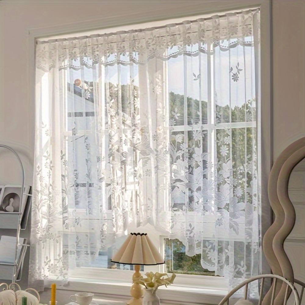 Translucent Window Sheer Curtain Flower Pattern Window Drape  Home Decoration