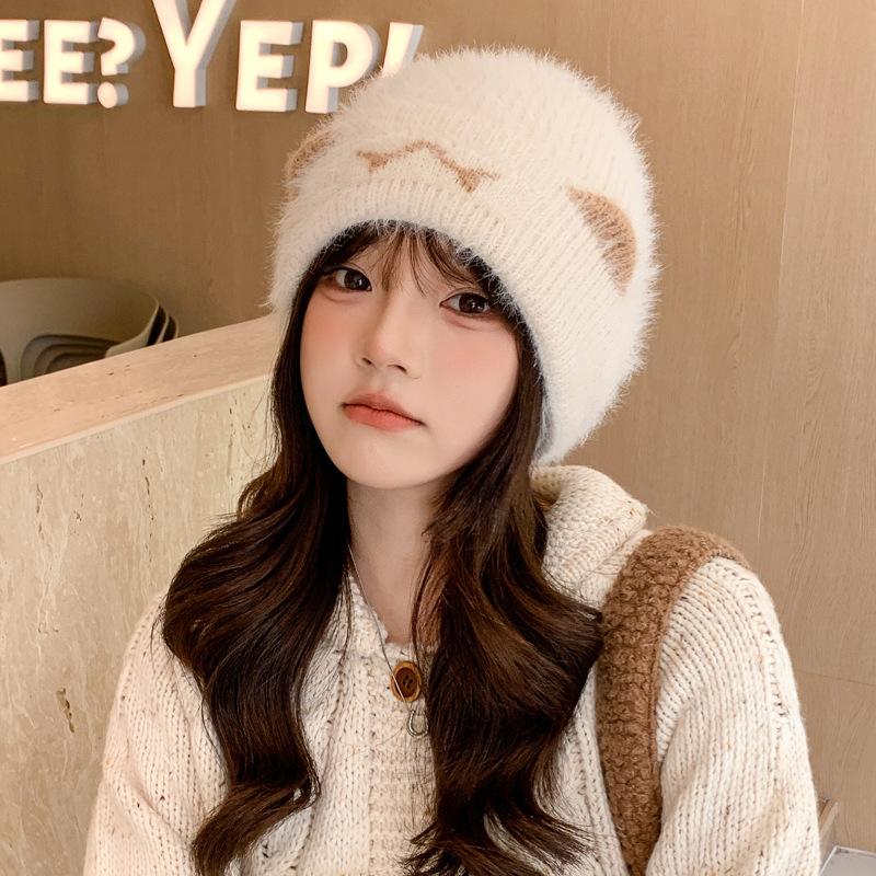 

Новая шапка женская милая кошка вязаная шерстяная шапка маленькая свежая зимняя студенческая шапка-пуловер average size