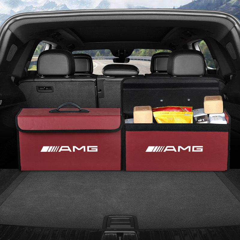 AMG Car Badge Stickers Leather Storage Box Foldable Storage Organizer Accessories  For Mercedes Benz A B C E G CLA W203 W204C260