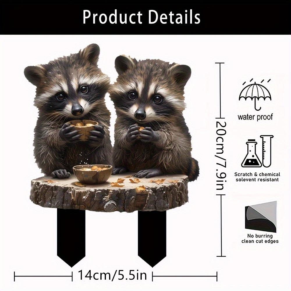 Charming Raccoon Pair acrylic pile for flower pots and landscape. Bohemian-style outdoor art.