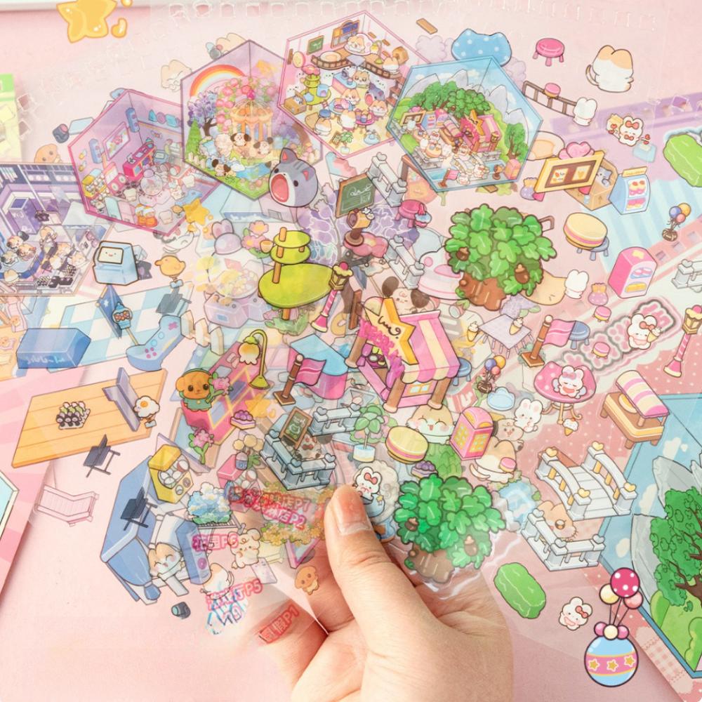 3D krajinné miniaturní scénické samolepky roztomilá kapybara kapesní scénická sada pro děti