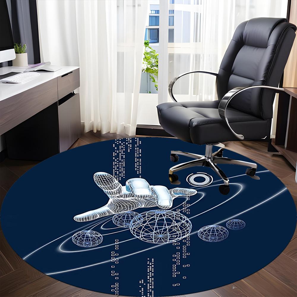 1pc Space Technology Office Round Area Rug, Indoor Mat Suitable ForOffice, Under Office Chairs Bedroom Living Room Home Decor, Room Deco T178