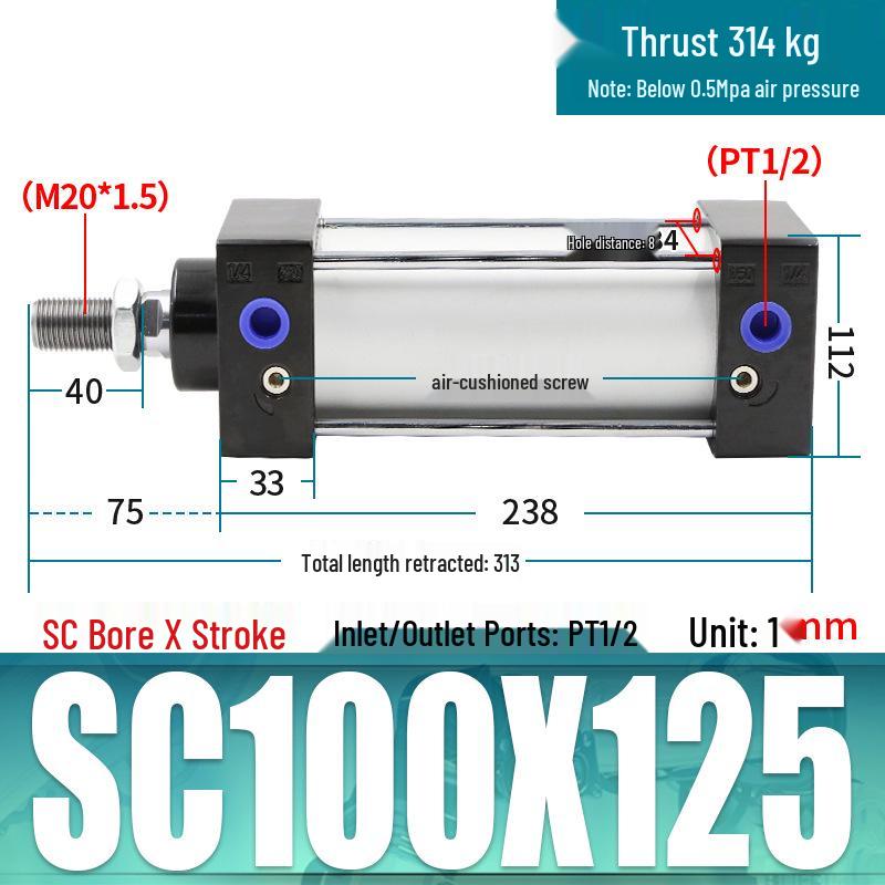 SC63 High Thrust Small Pneumatic Cylinder, Model SC40/50/80/100*125X150X200X500-S