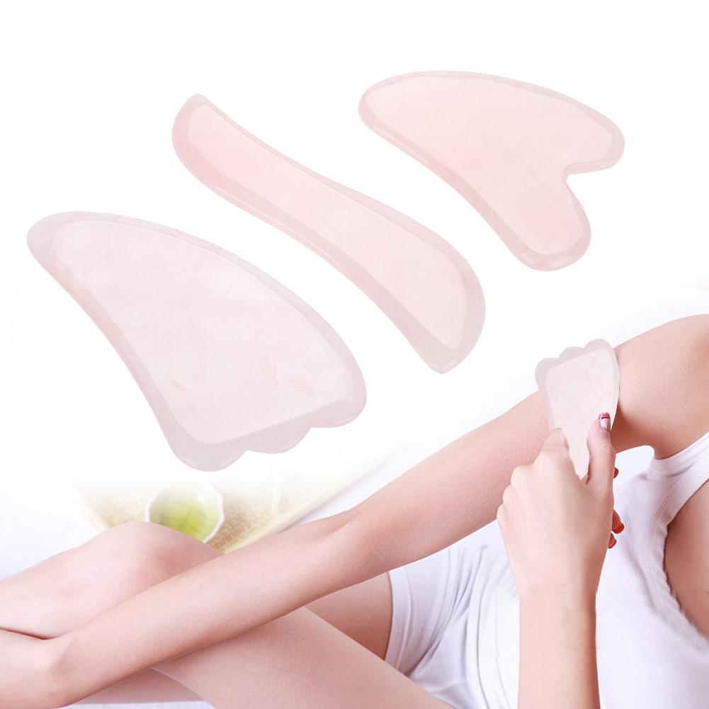 3Pcs Natural Rose Quartz Scraping Plate Board Set Body Massage Plate Scraping Massage Tool