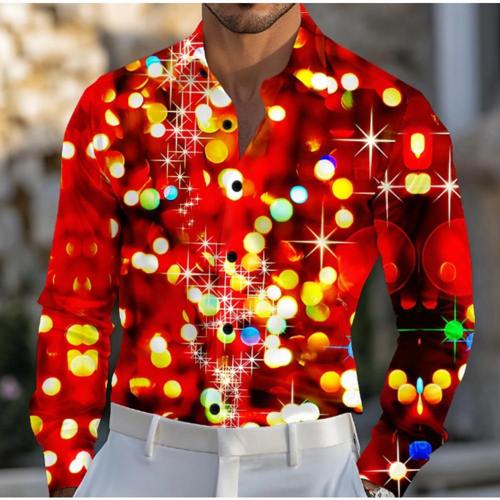 Camicie da Uomo a Manica Lunga con Stampa a Motivo Lucido Cardigan Casual Nuovi Bottoni Camicie per le Feste Moda