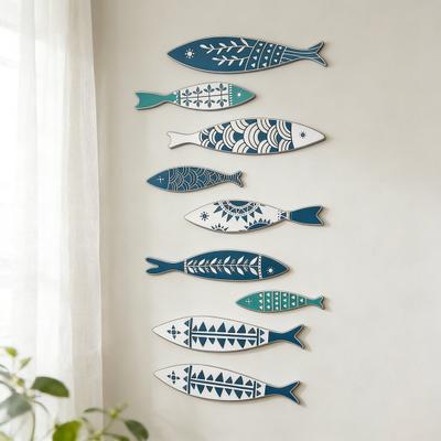 8 Pcs Rustic Wood Fish Wall Art Beach Nautical Wall Hanging Decor Ocean Fish Wall Sculpture for Home Bathroom Bedroom Lake House
