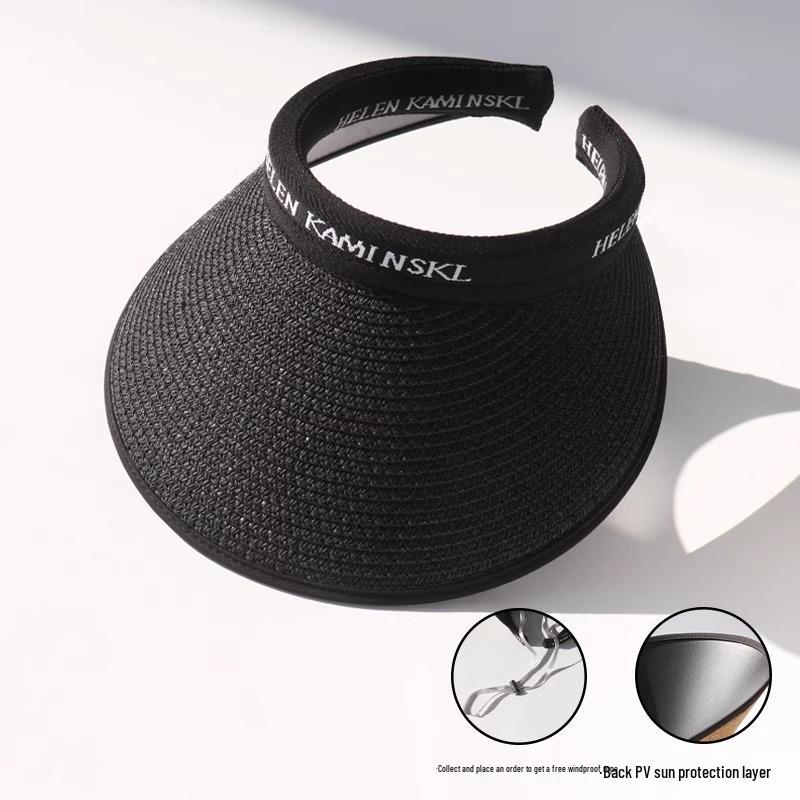 Women's Wide-Brim Straw Sun Hat with UV Protection and Headband
