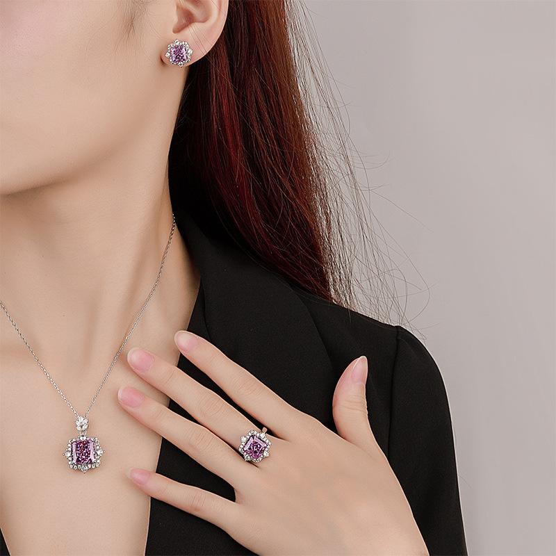 Autumn And Winter Jewelry High Carbon Diamond Ice Flower Cut Copper Inlaid Princess Square Set 12 * 12-10 * 10