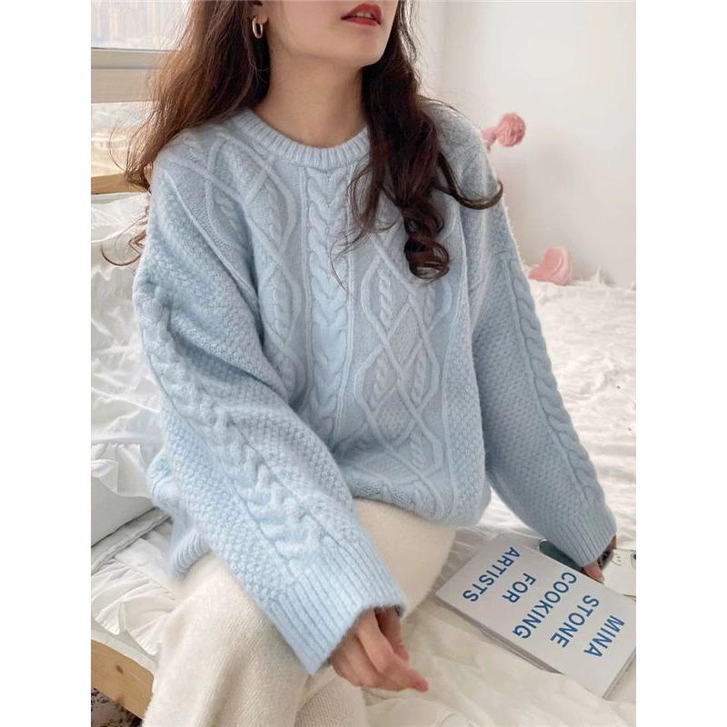 Autumn and winter new lazy style retro twist sweater women's loose soft waxy bottoming knitted sweater pullover sweater women