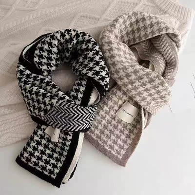 Fashion Versatile Double-sided Thousand Bird Grid Knitted Scarf Student Couple Warm Scarf Autumn and Winter Small Shawl Winter Warm