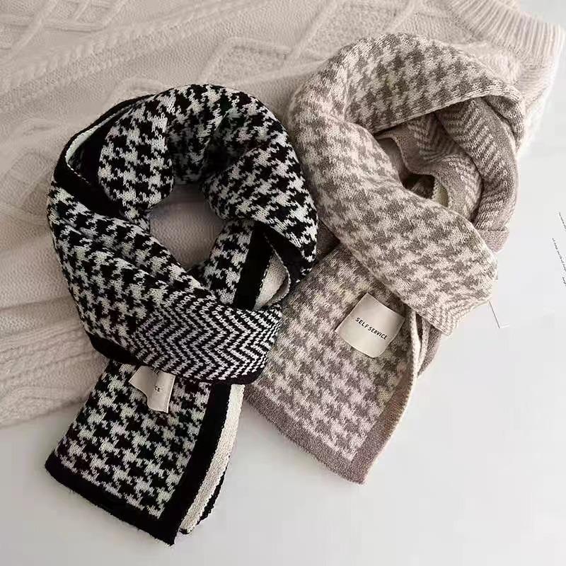 Fashion versatile double-sided thousand bird grid knitted scarf student couple warm scarf autumn and winter small shawl winter warm