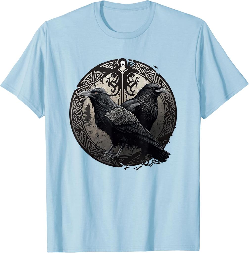 Huginn Muninn Ravens Norse Mythology Viking Symbol Graphic TShirt Men Casual Cotton Tee