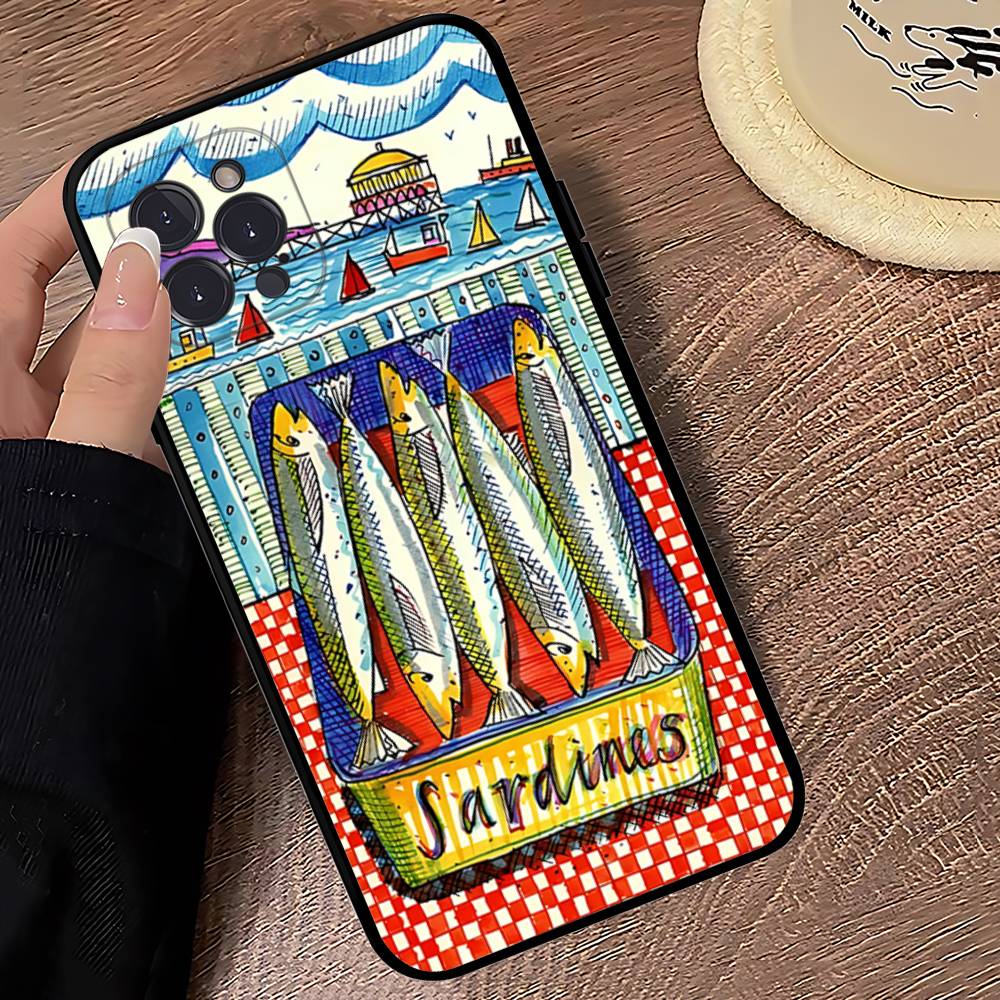 Sardines Fish Soft Back Phone Cover Case For IPhone 17 16 Pro Max 15 12 11 16e 13 Mini 14 15 Plus