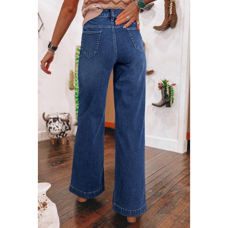 Women High Waisted Straight Wide Leg Denim Jeans Casual Vintage Fashion Pants