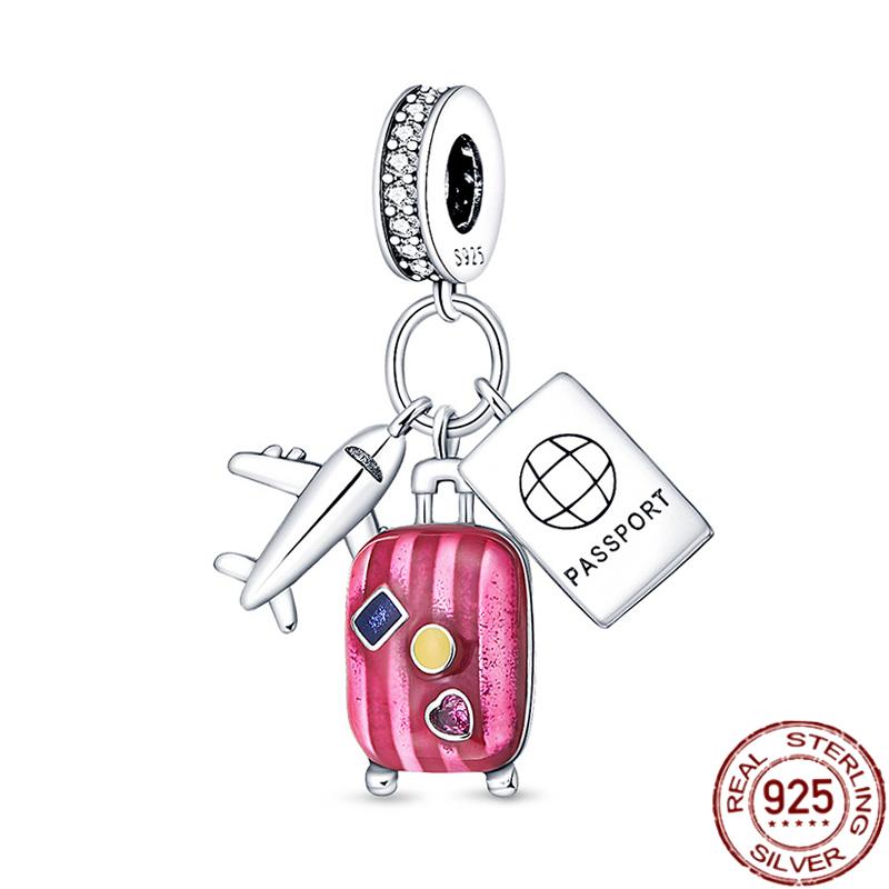 Copper Fashion Travel Airplane Luggage ThreePiece Set Charm Bead Charms Ideal For Women Authentic Bracelets Pendant Do It Yourself Jewellery