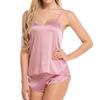 Sexy Satin Women's V-Neck Lace Pajama Set: Sleeveless Camisole & Shorts for Home Wear