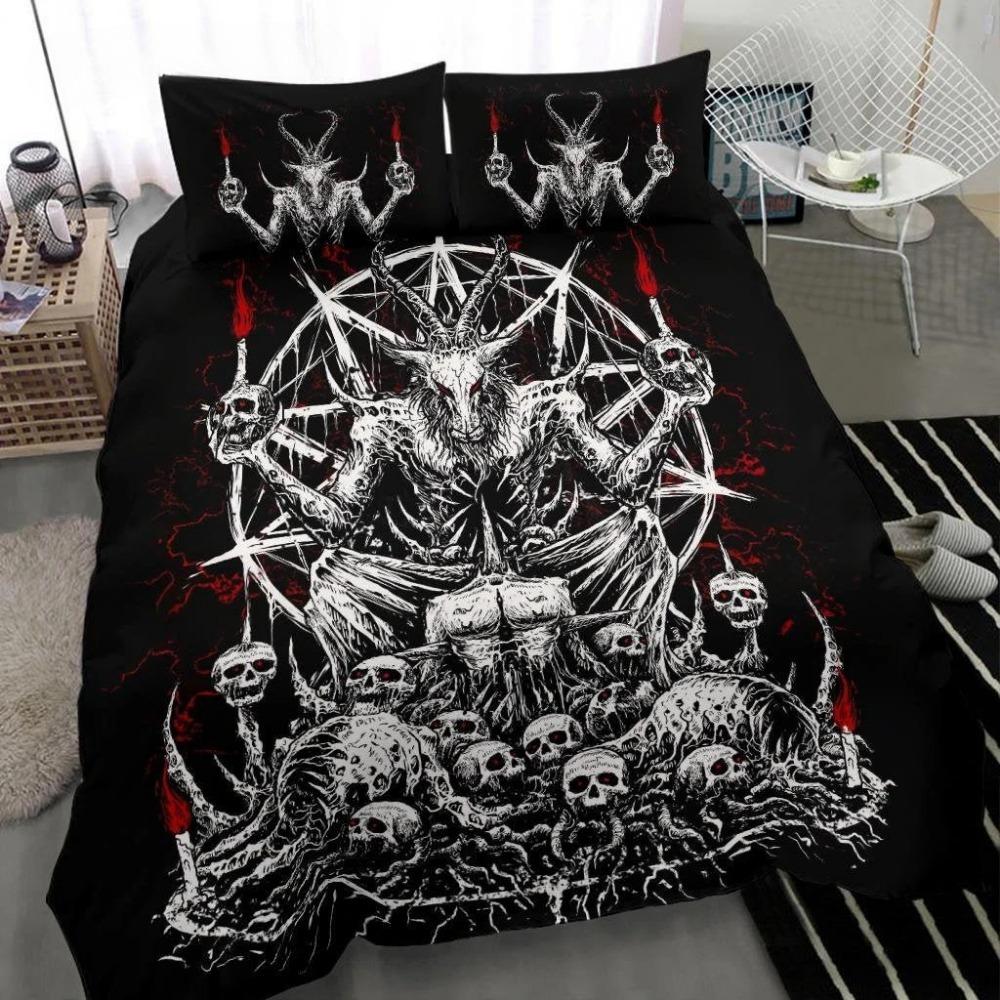 Skull Skeleton Satanic Goat Skull Bedding Sets Night Blue Satanic ,Children's Birthday GiftTeenagers adulte  Duvet Cover