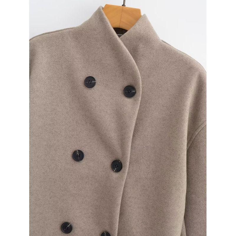 Kaslead New Arrival Women's Clothing Fashion Style Stylish Simple and Versatile Double Row Ornament Two-Tone Woolen Coat
