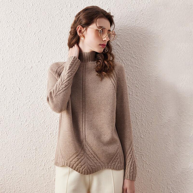KEMENG BOKA Women's Cable Knit Mock Neck Wool Sweater