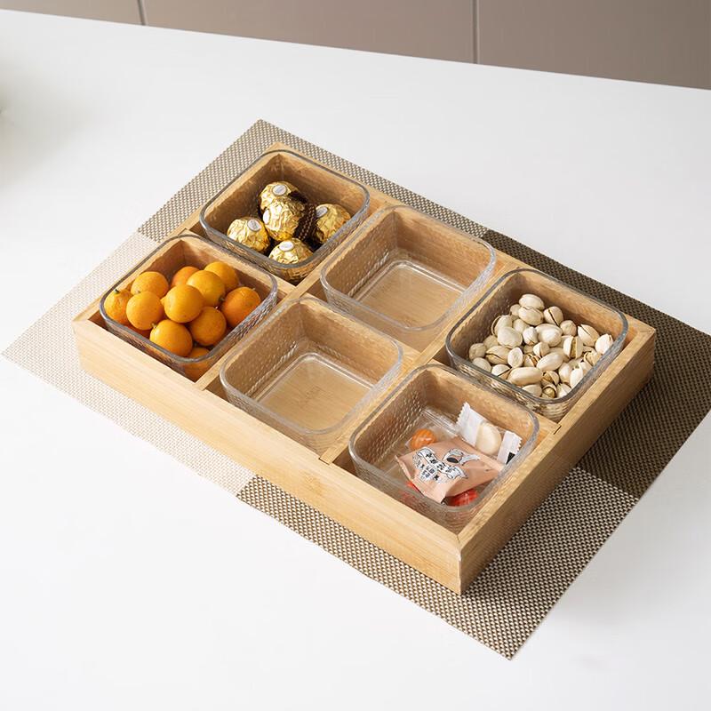 Bamboo Wood Six-Compartment Serving Tray