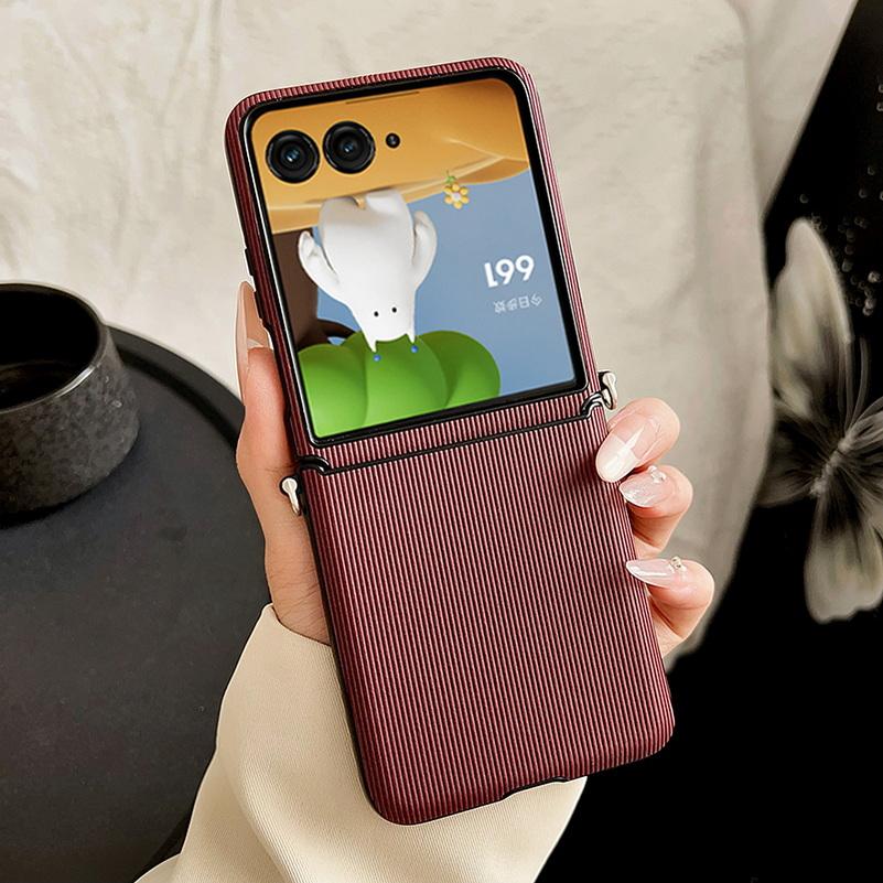 

Vertical Bar Textured Candy with Side Buckle Phone Case For Moto Razr 60 Razr 50 Ultra razr50 Razr + Camera protect cover For Moto Razr 2024