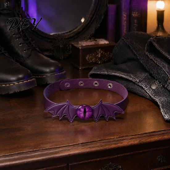 Evil Eye Necklace Gothic Bat Leather Choker Necklace, Devil Eyes Collar for Women Unique Gift Her Men, Adjustable Wing Clavicle Halloween Party