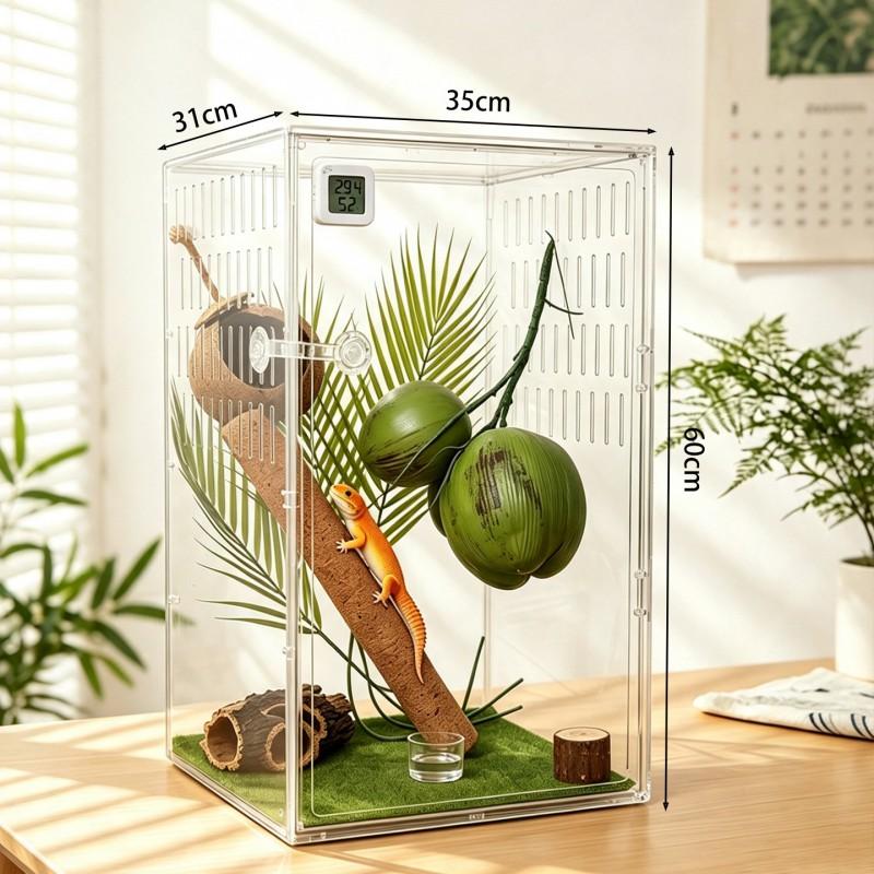 Acrylic Transparent Hermit Crab Terrarium With Escape-Proof Design Coconut Fiber Substrate Setup Reptiles Geckos