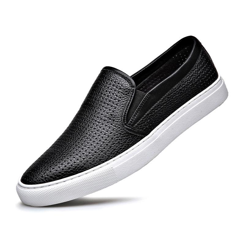 New High End Men Genuine Leather Casual Shoes Concise Cool Slip-on Loafers Man Flat Leather Skate Shoes Male