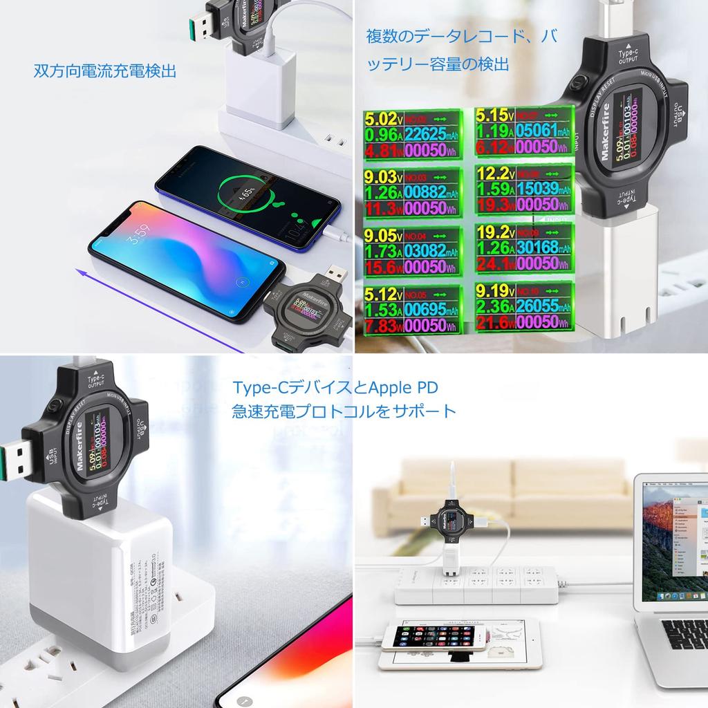 Makerfire USB C Meter Multimeter Tester with TFT Color Charger Load and USB Ammeter Tester, Type-C Display, Current, Voltage, Resistance, Temperature,