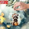 2D Christmas Raccoon Pendant with Hat for Bags and Car Interiors. A Uniquely Charming Festive Decor.