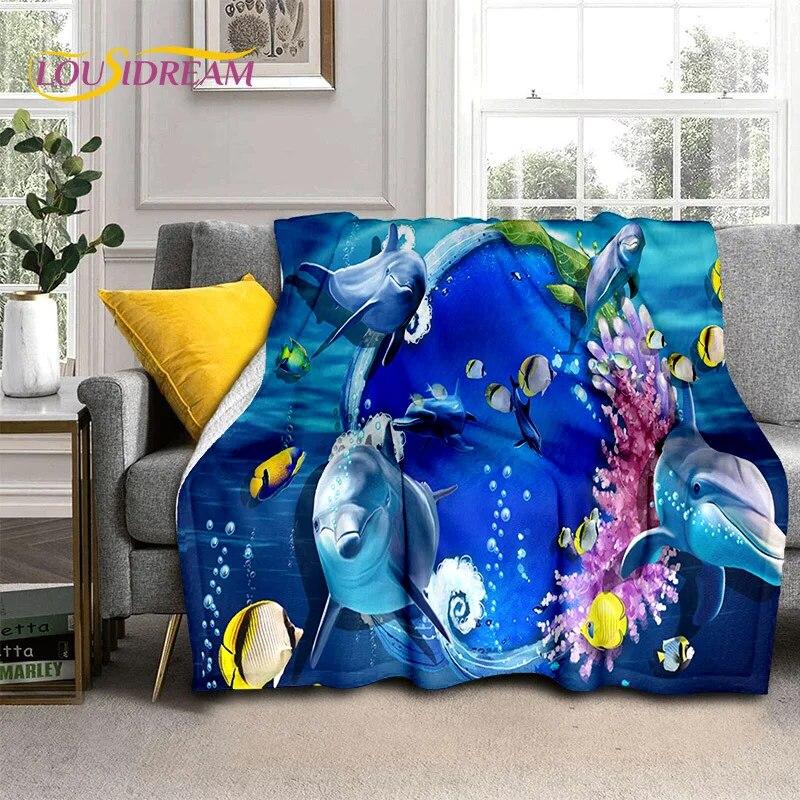 Cartoon Underwater World 3D Seabed Illusion Blanket,soft Throw Blanket for Home Bedroom Bed Sofa Picnic Office Cover Blanket Kid