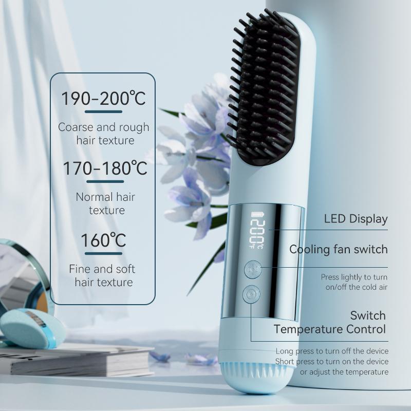 Portable Hot Comb Cordless Hair Straightener Brush Hairbrush Straightening Flat Iron Wireless Hair Straightener Comb USB&7.4V