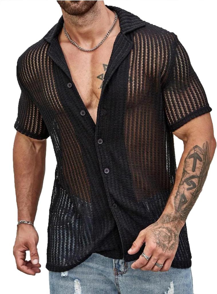 Herren Casual Kurzarm Strickjacke Hemd Sommer Einfarbig Atmungsaktiv Oberteil