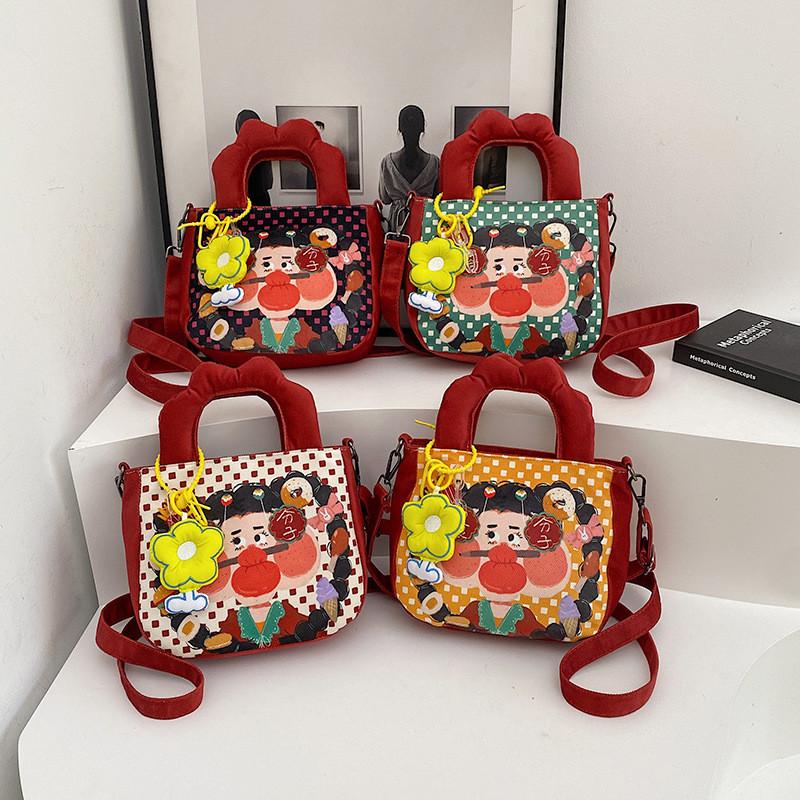 Illustration Fashionable Cute Canvas Handbag For Girls Lightweight And Versatile School For