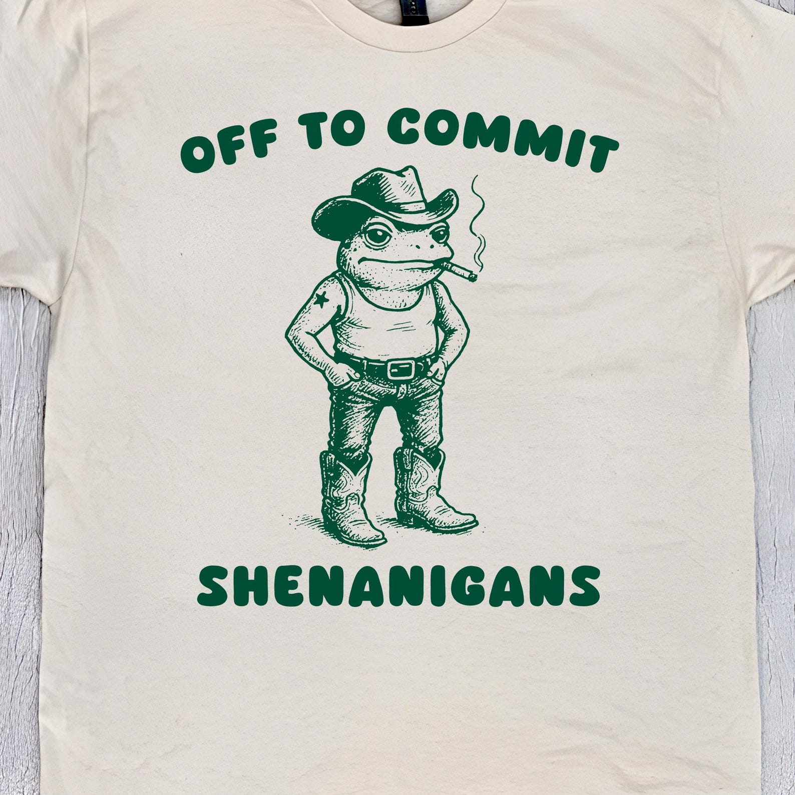 off to commit shenanigans , funny cowboy frog meme t-shirt - st patricks day shirt 4XL