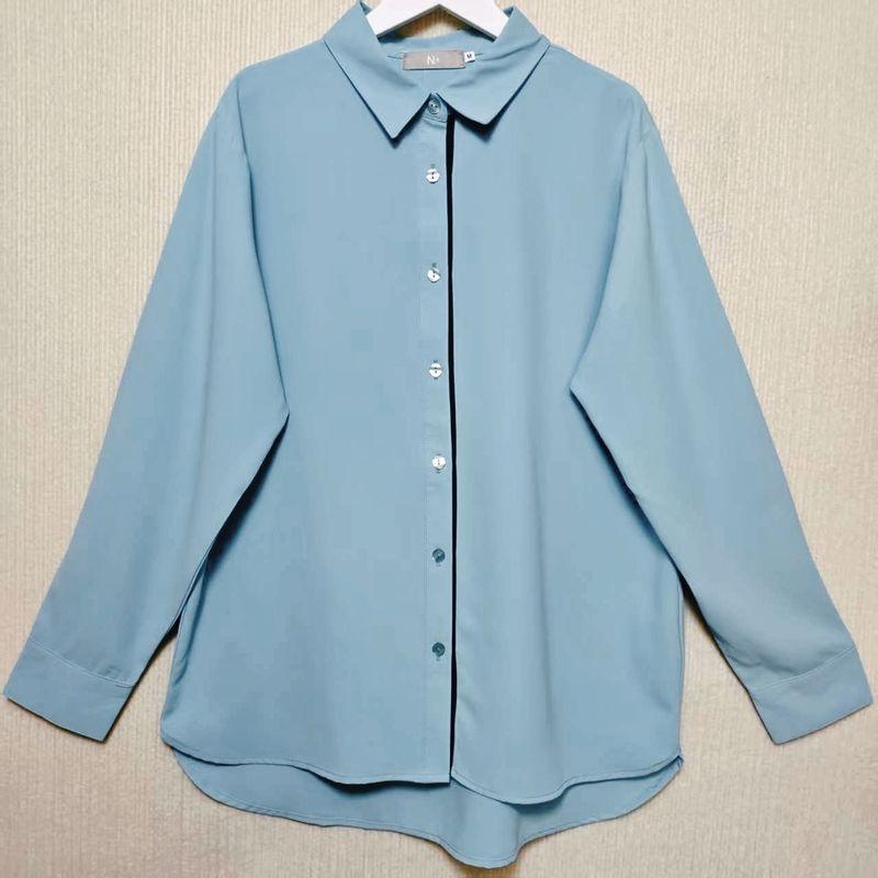 Trade Export Japan Original Order Thickness Chiffon Solid Long sleeve Shirt Women Front Placket Color Matching Design Light Luxury Spring and Autumn