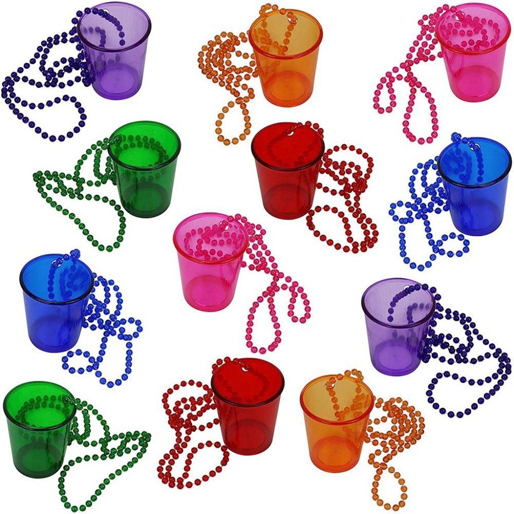 5Pcs Transparent Shot Glass on Beaded Necklace Hanging Plastic Cups  Bridal Showers