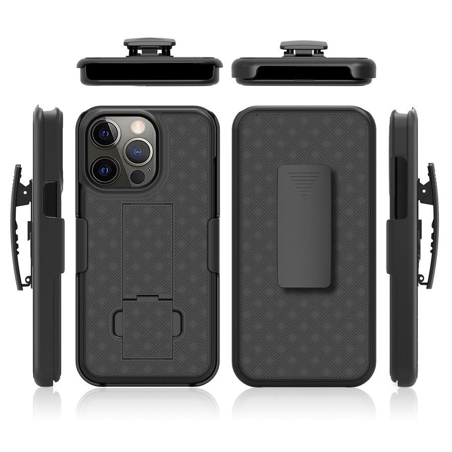 

Woven 2 in 1 Hybrid Hard Shell Holster Combo Case With Kickstand & Belt Clip For iPhone 13 Pro 6.1 inch release Pc + tpu