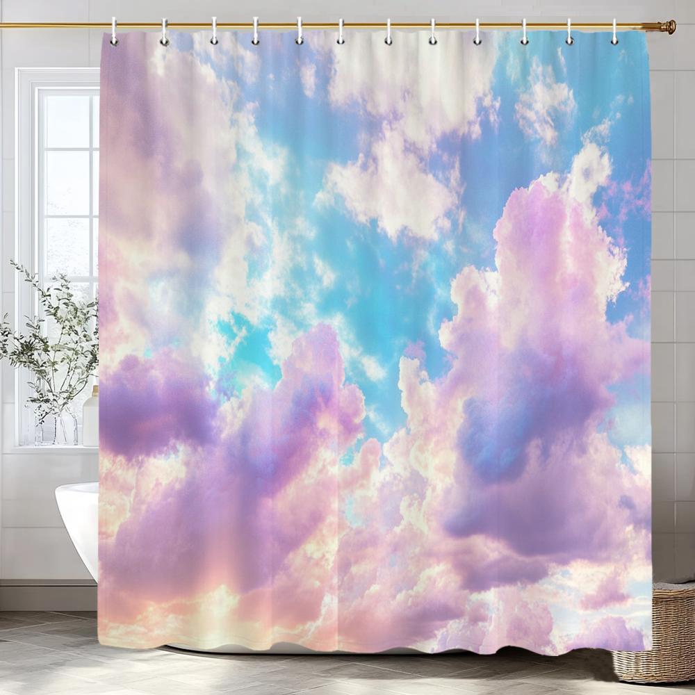 Watercolor Romantic Sky And Cloud Patterns Shower Curtain For Bathroom Modern Art Printing Decorative Shower Curtains With Hooks