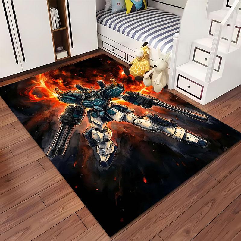 Mecha Warrior with Fiery Aura Suitable As a Non-slip Mat for the Living Room or Bedroom Sofa