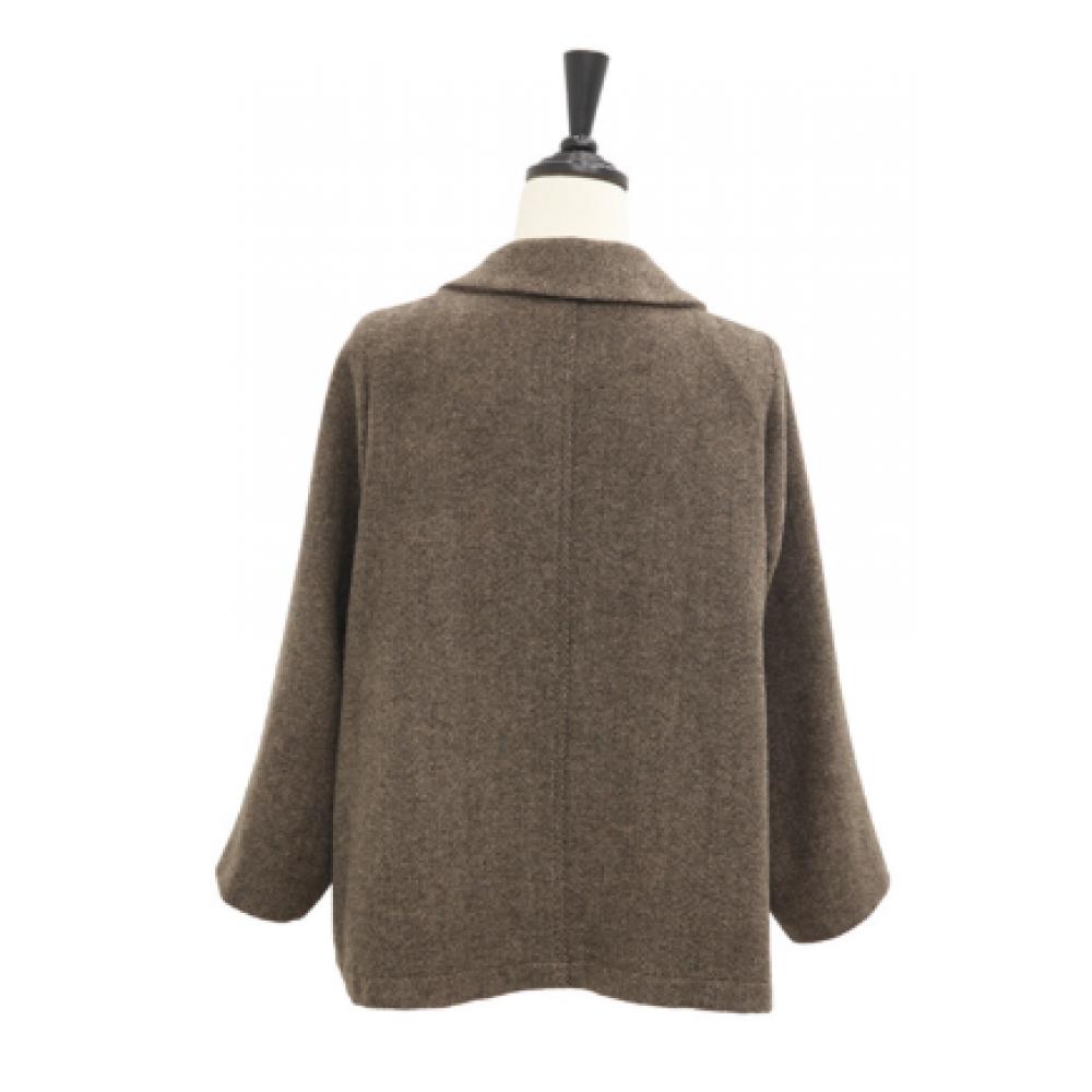 Shiz Madam Herringbone Round Collar Wool Coat J31769