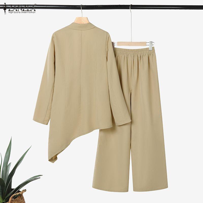 ZANZEA Women Long Sleeve Cardigan Blouse and Pants Casual Two Piece Suit Sets