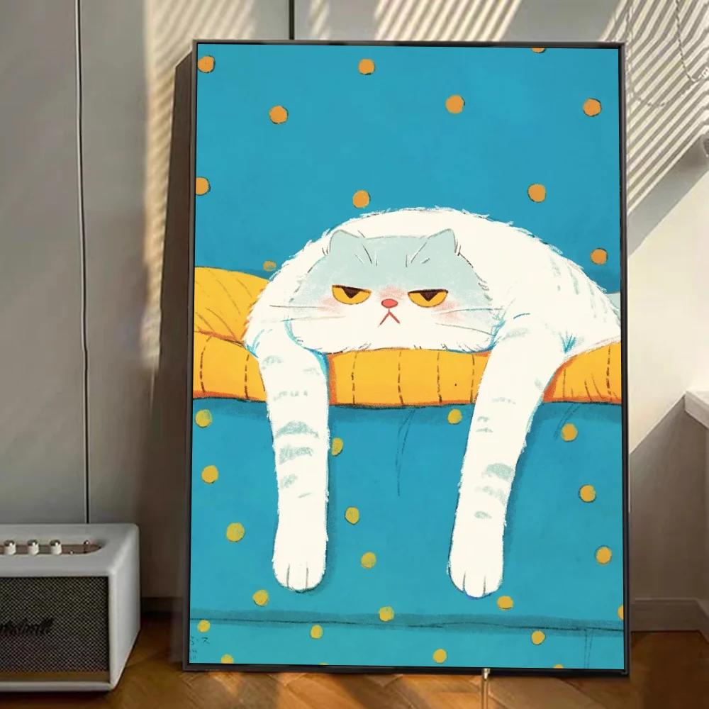 Vintage Wall Art, Funny Animals Kawaii Cats,.High Definition Canvas Printed Poster, Home Living Room Bedroom Decorative Items