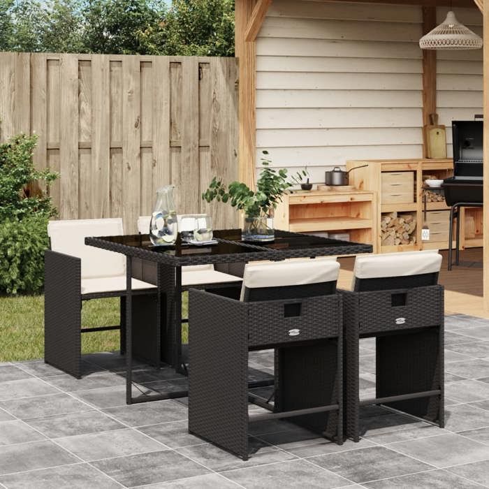 VidaXL Ensemble à manger de jardin coussins 5pcs Noir Résine tressée 3277841