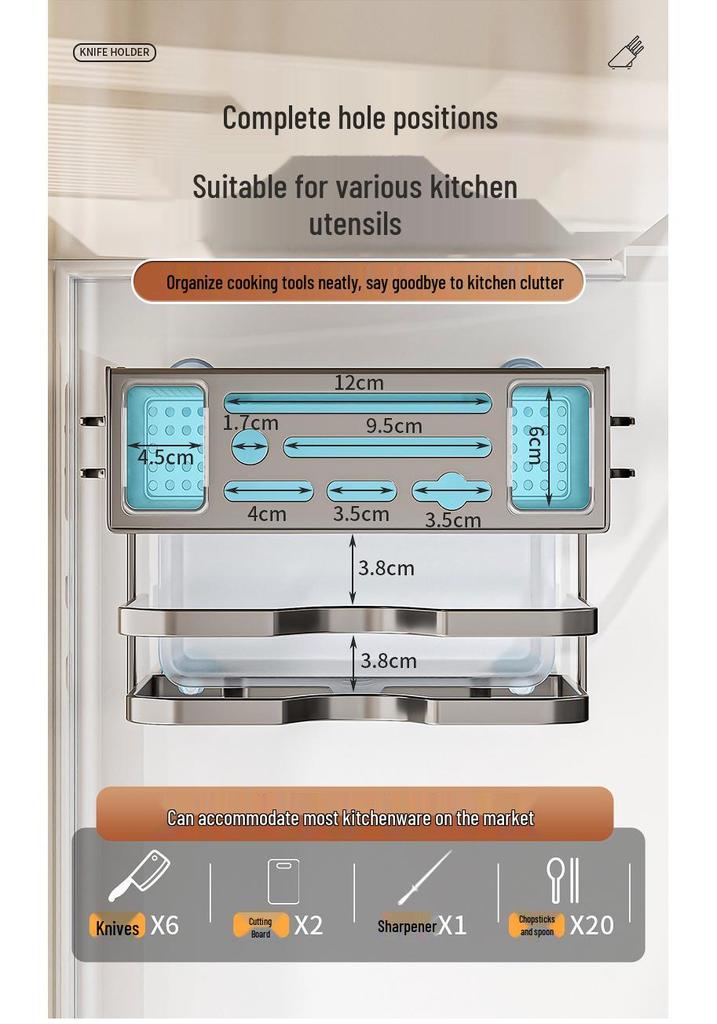 Multi-functional Kitchen Storage Rack for Knives, Pot Lids, Cutting Boards, Chopsticks, and Cutlery